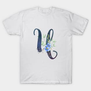 Floral Monogram U Wild Blue Flowers T-Shirt